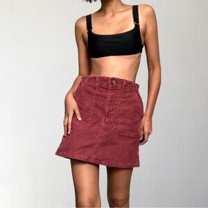 American Eagle Size 00 Hi-Rise A-Line Skirt Super Stretch NWOT Burgundy Corduroy